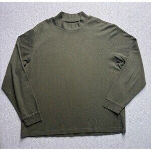 Eddie Bauer Men's XL Mock Neck Long Sleeve Shirt Olive Green 100% Cotton